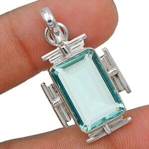 New Womens Aquamarine Sterling Silver Necklace 18"